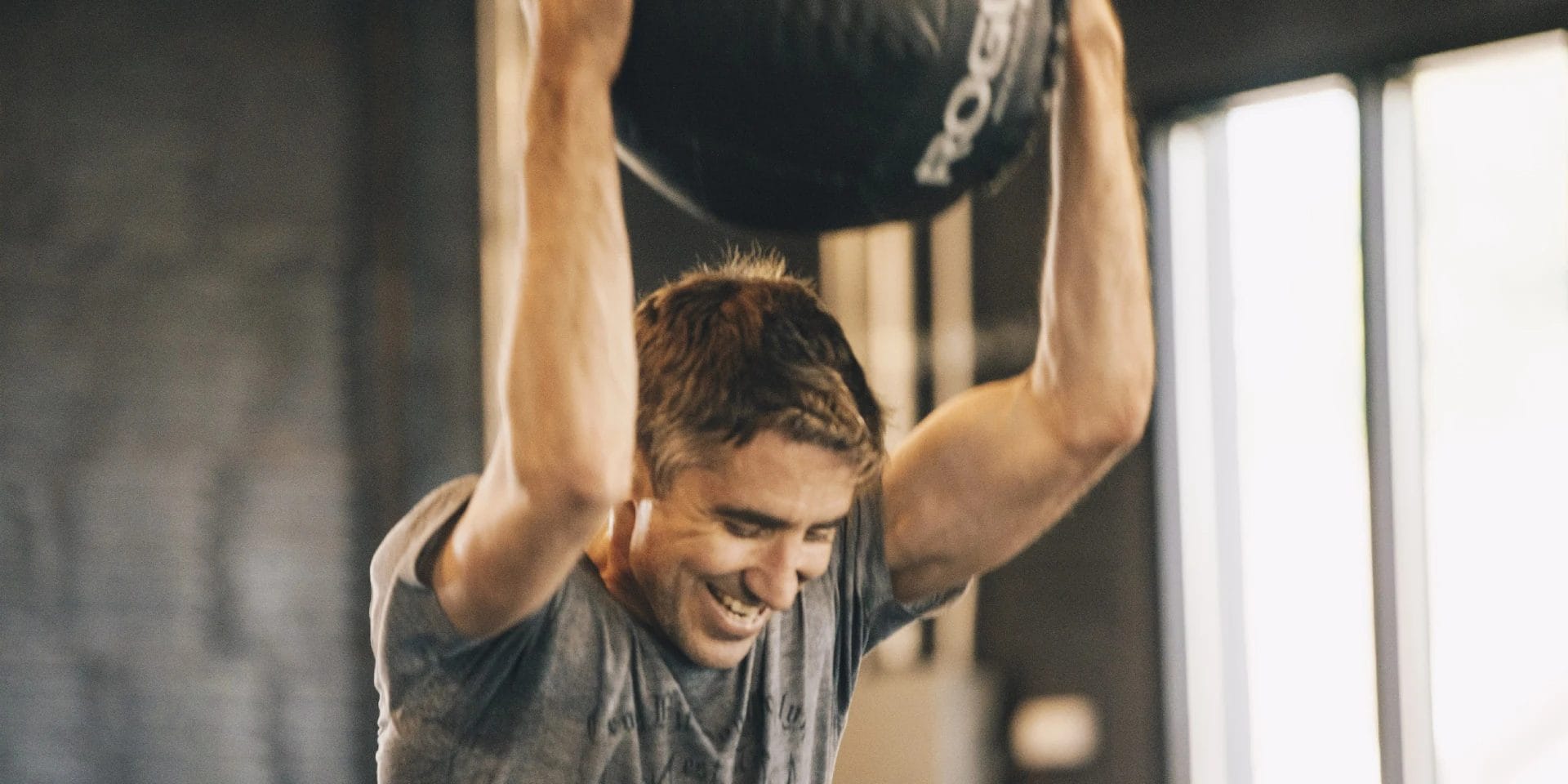 Man working out with medicine ball